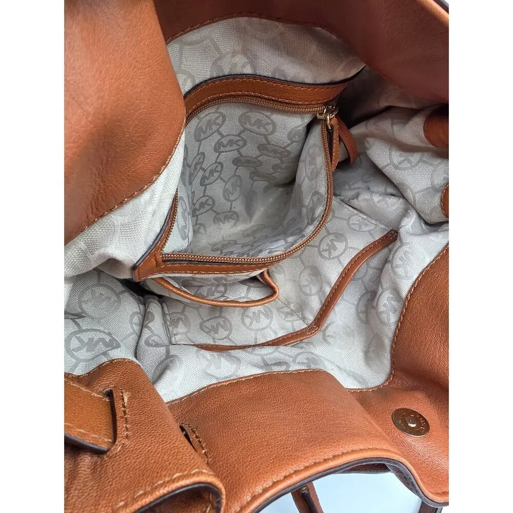 Michael Kors Hamilton Large Leather Tote Satchel Luggage Brown Gold Lock Key